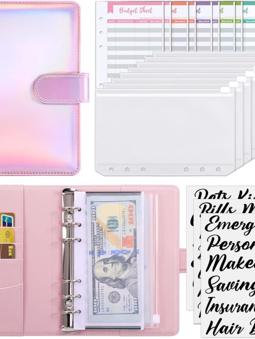 Budget Binder with Cash Envelopes, Purple, A6 Size, 6-Hole, 20-Page Capacity, 8